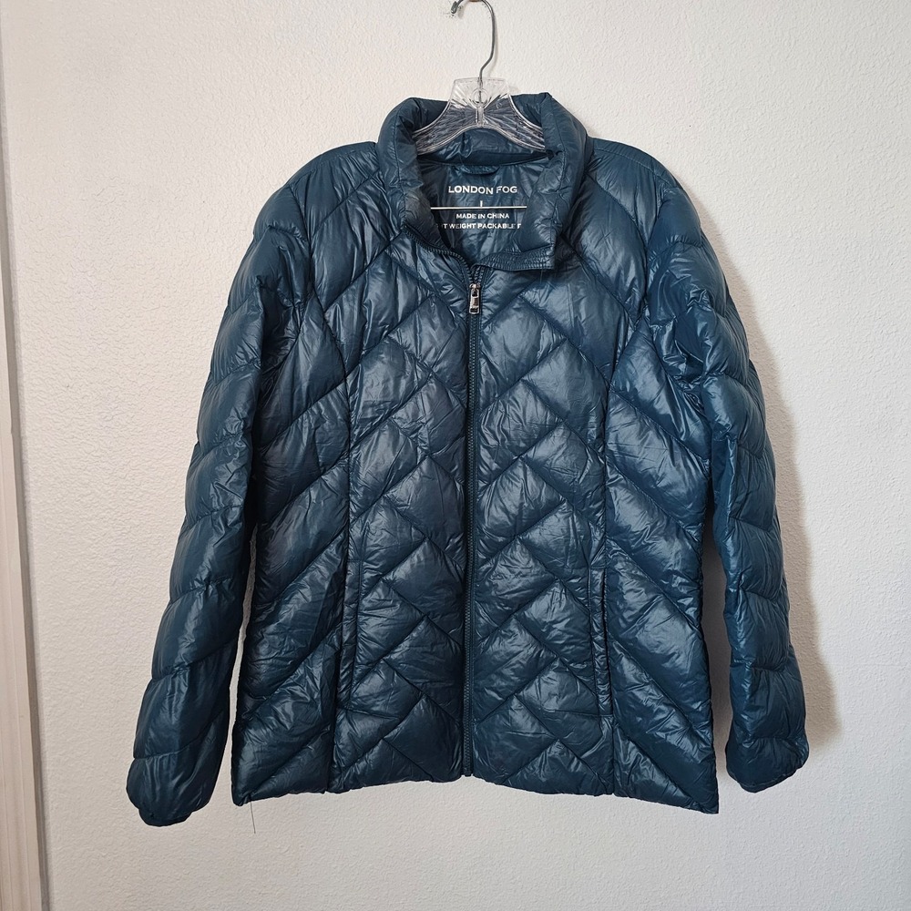 London Fog‎ Blue Quilted Down Filled Puffer Jacket Women's Size Large